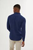 Lacivert Slim Fit %100 Pamuk Gömlek | XS