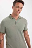 Slim Fit Kıvrılmaz Polo Yaka Kol Bantlı Pamuklu Tişört