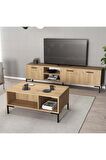 Mezza Set 1596-2086 Aurora 180 Cm Metal Ayaklı Tv Ünitesi + Aurora Orta Sehpa - Sepet Rengi