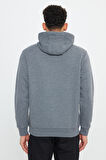 Erkek Antrasit-melanj Standart Fit Içi Polarlı 3 Iplik Kapüşonlu Pamuklu Sweatshirt