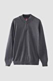 Ds Damat Slim Fit Antrasit Yarım Fermuarlı Triko Kazak 3HF06ORT00004