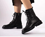 Hakiki Deri Kadin Uzun Bot  Fermuarli Dikisli Bagcikli Postal