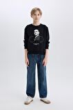 DeFacto Erkek Çocuk Bisiklet Yaka Atatürk Baskılı Sweatshirt D8201A824WNBK81