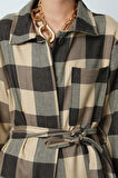 Kadın Ekose Desenli Tek Cepli Kuşaklı Tesettür Gömlek-Ceket