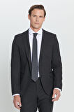 Erkek Siyah Slim Fit Dar Kesim Mono Yaka Takım Elbise