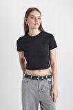 DeFacto Coool Fitted Ribana Basic Düz Crop Kısa Kollu Siyah Tişört T9631AZ24SMBK81