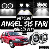 Dacia Logan Uyumlu Üniversal Mercekli Angel Sis Farı Metal Su Geçirmez 76 mm Beyaz Halkalı Gündüz Farı Angel Eyes 2 Adet
