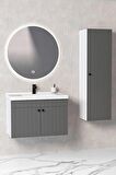 Avien 80 Cm Banyo Dolabı Orz Led Aynalı - Boy Dolap Dahil