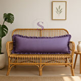 Fırfırlı Vintage Buldan Keten mor renk  Iskandinav Uzun 40x100 Kırlent Yastık (içi Dolgulu)