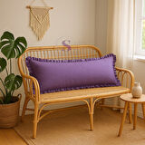 Fırfırlı Vintage Buldan Keten mor renk  Iskandinav Uzun 40x100 Kırlent Yastık (içi Dolgulu)