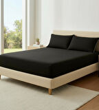 Shules collection Siyah Çift Kişilik Çarşaf+Yastık Seti %100 Pamuk