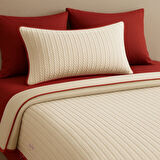 KIRMIZI - EKRU ÖRGÜ DESEN ÇİFT KİŞİLİK NEVRESİM TAKIMI (PİKE TKM)