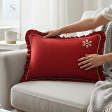  NAKIŞLI KIRMIZI BULDAN KETENİ YASTIK KILIFI (50X70) 1 Adet DOLGUSUZ