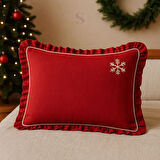  NAKIŞLI KIRMIZI BULDAN KETENİ YASTIK KILIFI (50X70) 1 Adet DOLGUSUZ