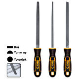 Ingco HKTFS1308 8"/200mm 3'lü Endüstriyel Eğe Seti