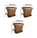 3 Adet Yüksek Kalite Plastik 72 Litre Kare Büyük Boy Bahçe Balkon Salon Çiçek Yada Ağaç Saksı 53*53*49 cm Tabaklı 