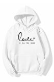 3 Iplik Polarlı Kapüşonlu Oversize Kalıp Hoodie Lovex Tasarımlı Unisex Sweatshirt