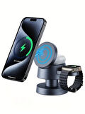 4in1 15w Hızlı Kablosuz Şarj Standı Iphone/Watch/Airpods Uyumlu Gece Lambalı Wireless Şarz Standı