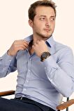 Gömlek Kravat Seti (Bordo Çizgili Kravat & Mavi Baklava Armür Desenli Slimfit Gömlek)