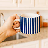 Lacivert Şerit Desenli Motto Fincan Kupa Bardak
