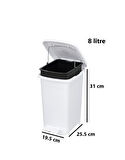 Omnipazar ELF-İ344 Slim Pedallı Plastik Çöp Kovası İç Kovalı 8 lt Beyaz