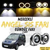 Peugeot Bipper 2008-2022 Uyumlu Üniversal Mercekli Angel Sis Farı Metal Su Geçirmez 76 mm Sarı Halkalı Gündüz Farı Angel Eyes 2 Adet