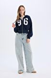 DeFacto Coool Oversize Geniş Kalıp Kapüşonlu Baskılı Kalın Fermuarlı Sweat Hırka E5462AX25SMNV241