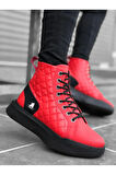 Arda  BA0159 Bağcıklı Kırmızı Kapitone Erkek Yüksek Taban Spor Bot