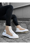 Arda  BA0256 Bağcıklı Erkek Yüksek Taban Beyaz Krem Taban Spor Bot