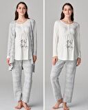 Feyza Pijama 4657 Gri  3Lü Hamile Lohusa Pijama Sabahlık Tk