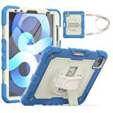 Apple iPad Air 10.9 2022 (5.Nesil) Uyumlu Strap Tablet Kılıfı Ekran Koruyuculu Kalemlikli 360° Döner Darbeye Dayanıklı