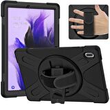 Galaxy Tab S7 FE LTE (T737-T736-T733-T730) Uyumlu 360° Dönebilen Standlı Sağlam El-Omuz Askılı Defender Tablet Kılıfı
