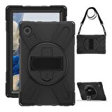 Galaxy Tab A8 10.5 SM-X200 (2021) Uyumlu Defender Zırh Tablet Kılıfı Askılı 360° Dönebilir Standlı Tam Koruma
