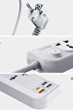 MC18 8in1 3 Adet Usb 1 Adet Type-C ve 4 Adet Fuchsia Priz Dönüştürücü 2M