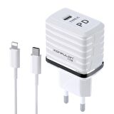 Apple iPhone Uyumlu Konfulon C32D 20W PD Hızlı Şarj Cihazı + DC13 3A Lightning Kablo