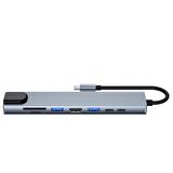 8in1 Dönüştürücü Hub113 Newface TYPEC,HDMI,RJ45,100M,USB,PD,SD,TF