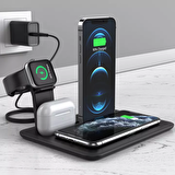 Fuchsia YM-UD17 4in1 Kablosuz Şarj Standı 2xTelefon, Akıllı Saat ve Kulaklık Şarj İstasyonu Hızlı Şarj