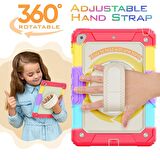 Apple iPad Air 2 9.7 inç Uyumlu Askılı Ekran Koruyuculu Kalemlikli Gökkuşağı Renkli Strap Tablet Kılıfı 360° Dönebilen Kılıf