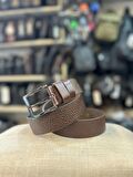 TRG POLO KAHVE DESENLİ HAKİKİ DERİ ERKEK KEMERİ-4 CM 