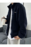 Oversize Peluş Tam Fermuarlı Sweatshirt Peluş İçi Polarlı Sherpa Kumaş Sweatshirt