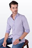 Lila Armür Desenli Slimfit Gömlek