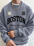 Boston Massachusetts Baskılı Erkek Tişörtü Sonbahar Gevşek Kapüşonlu Üst Hip Hop Bisiklet Yak