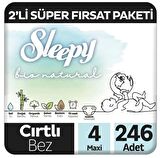 Sleepy Bio Natural Premium Plus 2'li Süper Fırsat Paketi Bebek Bezi 4 Numara Maxi 246 Adet