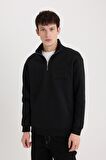 DeFacto Comfort Regular Fit Rahat Kalıp Dik Yaka Fermuarlı Baskılı Sweatshirt B0254AX24AUBK81