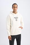 DeFactoFit NBA Brooklyn Nets Comfort Fit Rahat Kalıp Kapüşonlu Kalın Sırt Baskılı Sweatshirt