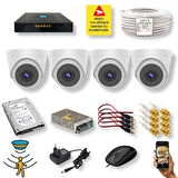 4 Kameralı Set - Hareket Algılayan 1080P 5 MP Sony Lens 6 SMART LED Dome FULLHD İç Mekan Güvenlik Kamerası Seti D206SL
