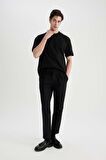 DeFacto Twill Yazlık Kumaş Pantolon Tailored Regular Fit Normal Kesim Keten Karışımlı Düz Paça B6670AX24SPBK27