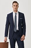Erkek Lacivert Slim Fit Dar Kesim Mono Yaka Takım Elbise