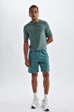 DeFactoFit Slim Fit Dar Kesim Bisiklet Yaka Fermuarlı Ağır Kumaş Sporcu Kısa Kollu Tişört B5144AX24SPGN1191
