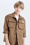 Erkek Çocuk Oversize Geniş Kalıp Polo Yaka Gabardin Uzun Kollu Gömlek